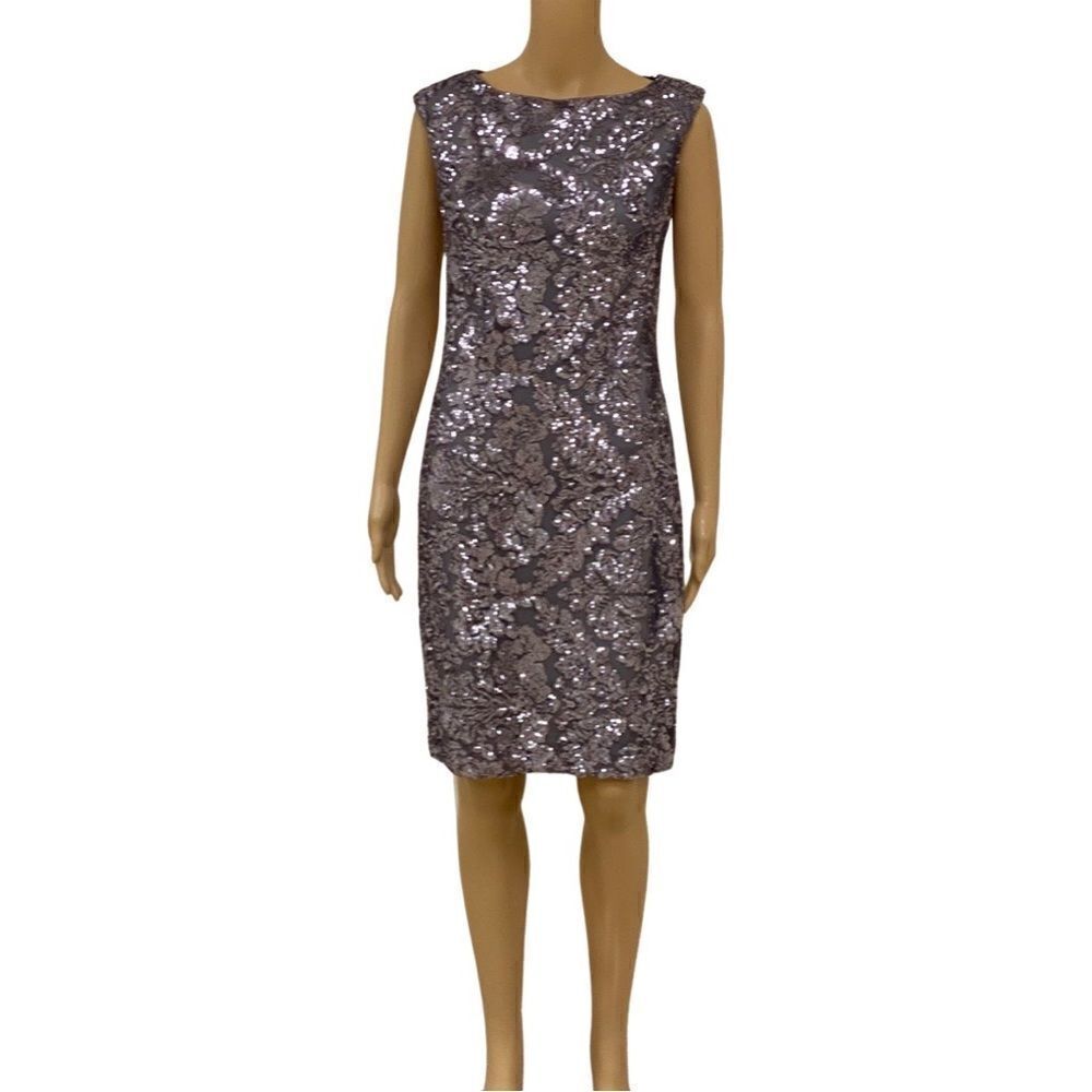 LAUREN RALPH LAUREN Sequin on sheer mesh Cut-Out Back Sleeveless Midi Dress Sz 6